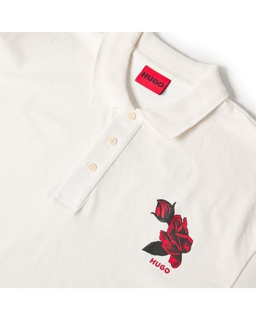 HUGO White Dardigo Short Sleeve Polo Shirt With Artwork Detail for men