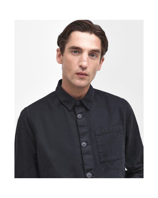 Barbour Blue Washed Cotton Long Sleeve Overshirt for men