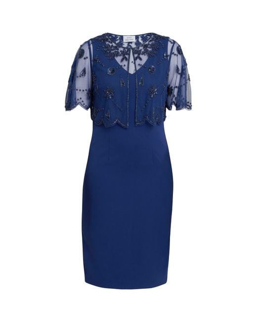 Gina Bacconi Blue Theresa Beaded Bolero Jacket Shift Dress