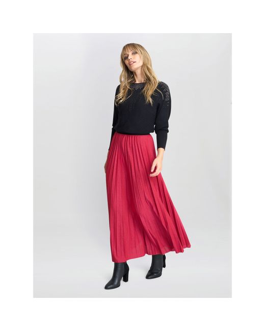 Gina Bacconi Red Ismay Metallic A-Line Skirt