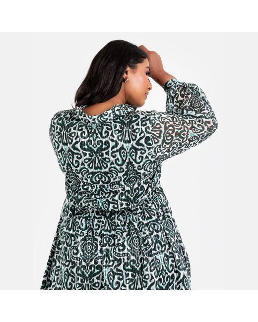 Lovedrobe Blue Damask Print Smock Mini Shirt Dress