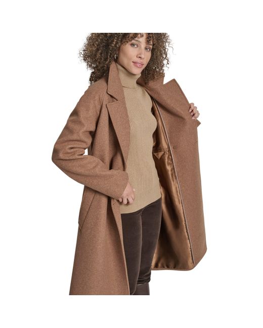 DKNY Brown Wrap Overcoat