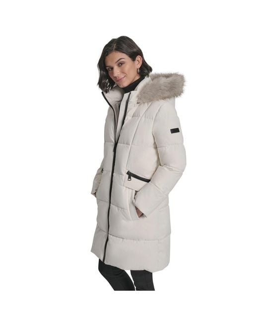 DKNY Gray Quilted Fur Hood Tailored Fit Medium Puffer Jacket