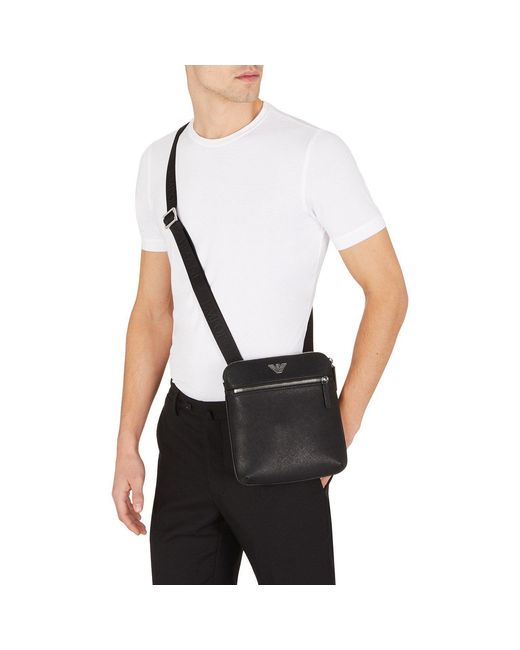 Emporio Armani Gray Regenerated Saffiano Leather Flat Shoulder Bag for men