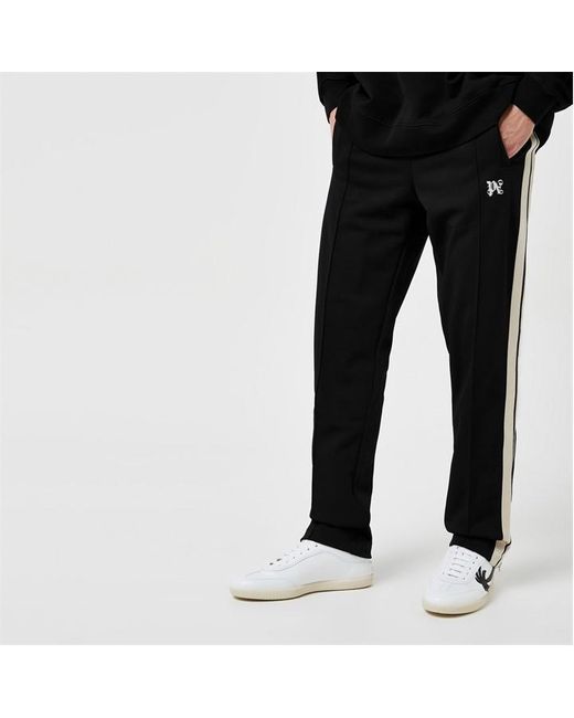 Palm Angels Black Embroidered Striped Jersey Track Pants for men