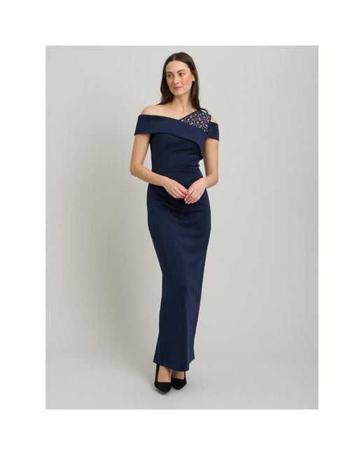 Gina Bacconi Blue Mandie One Shoulder Lace Maxi Dress