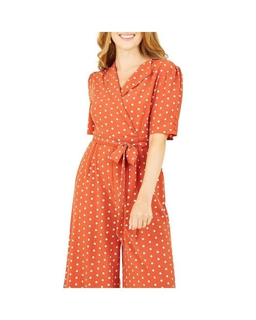 Yumi' Orange Spot Print Retro Culotte Jumpsuit