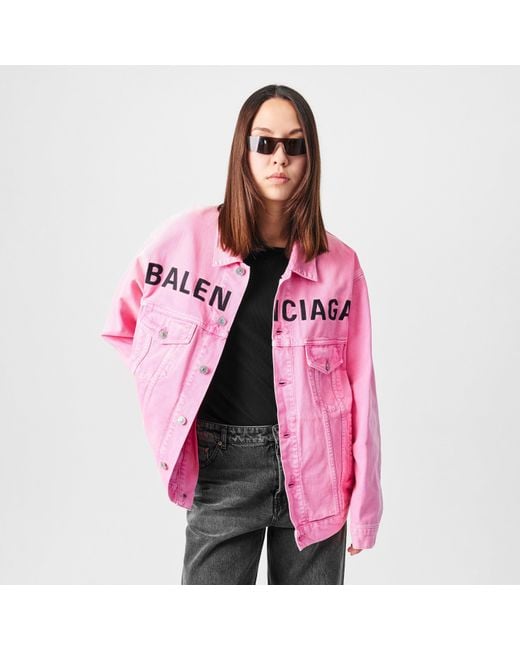 Balenciaga Pink Printed Logo Cotton Long Sleeve Denim Jacket