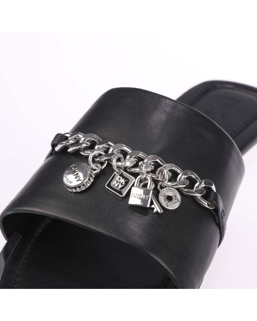 DKNY Black Holden Charms Flat Sandals Size 5.5