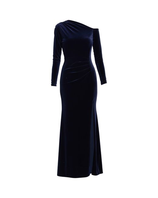 Gina Bacconi Blue Tess Velvet Off Shoulder Dress