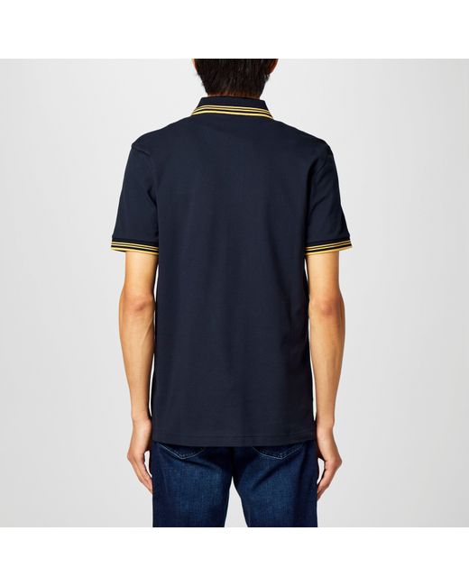 Boss Blue Paul Contrast Striped Trim Short Sleeve Polo Shirt for men