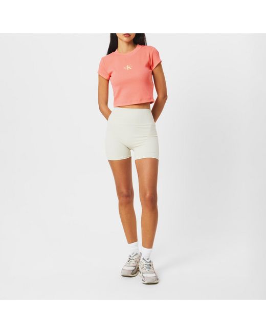 Calvin Klein Pink Mono Rib Cropped T Shirt