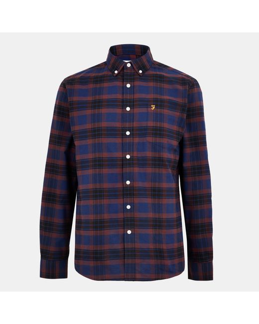 Farah Blue Kennett Long-Sleeve Patterned Shirt for men