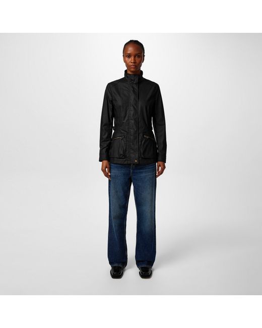 Belstaff Black Madeline Water Resistant Waxed Long Sleeve Wax Jacket