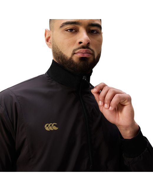 Canterbury Black Tempo+ Breakdown Contact Quarter-Zip Long Sleeve Performance Rugby Jacket for men