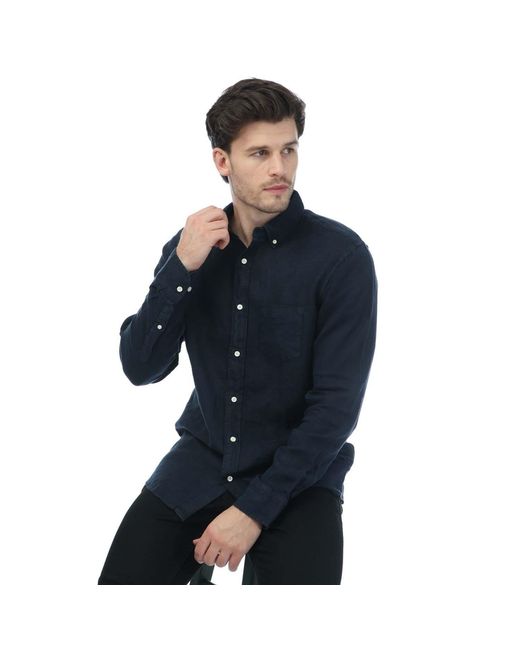 Gant Blue Regular Fit Linen Button-Down Shirt for men