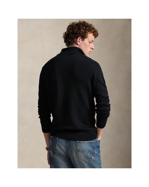 Polo Ralph Lauren Black Mesh-Knit Cotton Quarter-Zip Jumper for men