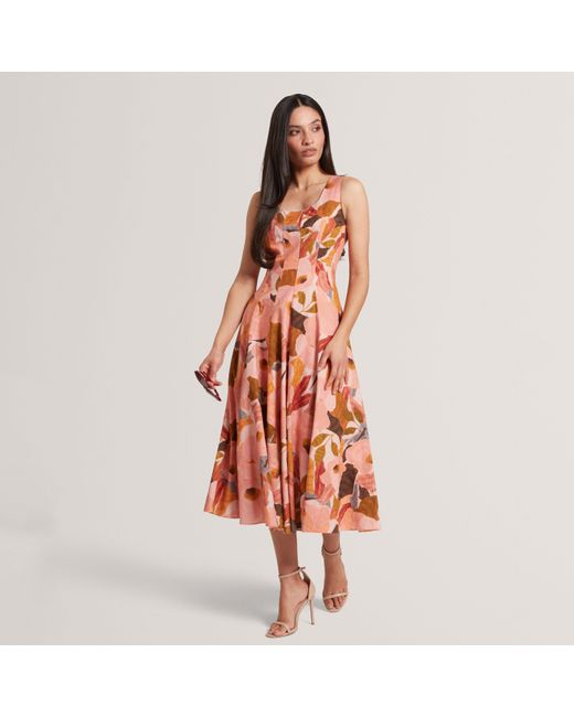 Ted Baker Orange Print Midi Boho Dress