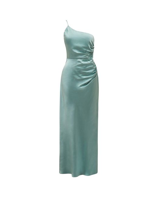 Forever New Blue Kelly One Shoulder Satin Maxi Dress