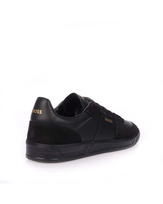 Boss Black Foil Print Branding Leather-Suede Trainers for men