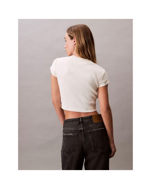 Calvin Klein Natural Mono Rib Cropped T Shirt
