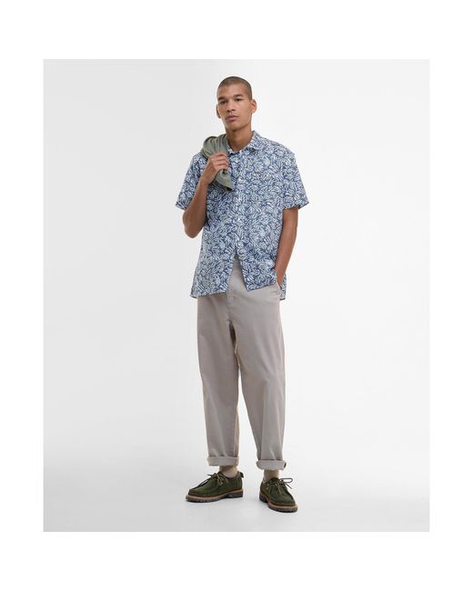 Barbour Blue Jackstone Short Sleeve Geometric Print Shirt for men