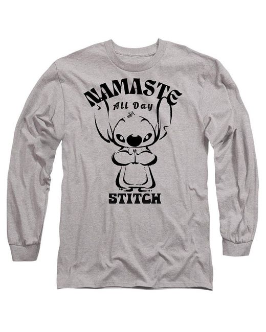 Disney Gray Lilo Stitch Namaste All Day Long Sleeve T-Shirt A for men