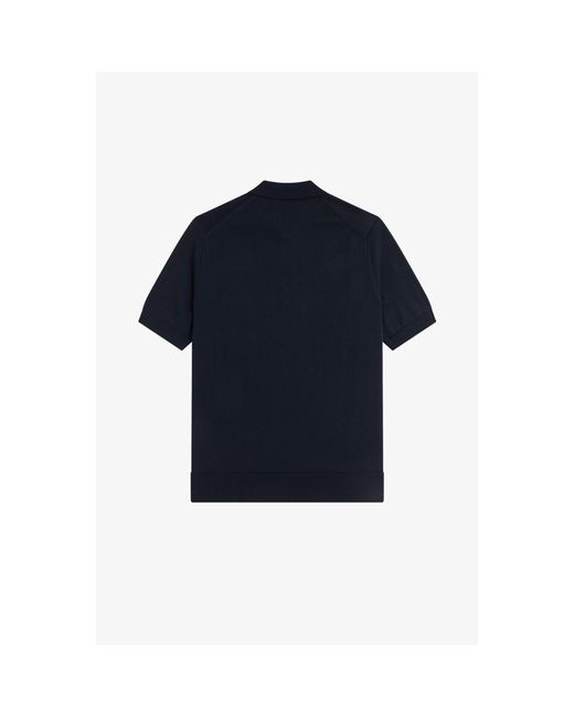 Fred Perry Blue Knitted Short Sleeve Polo Shirt for men