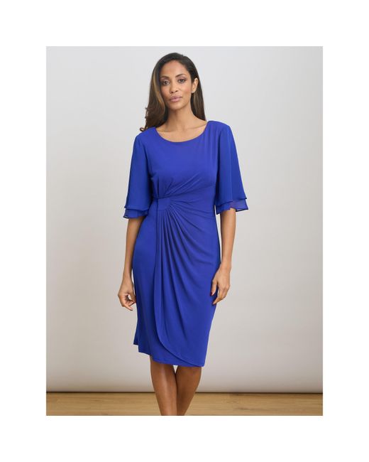 Gina Bacconi Blue Hanne Jersey And Chiffon Wrap Dress