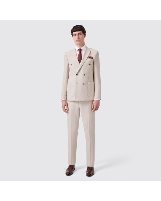 Twisted Tailor Natural Sion Slim Fit Herringbone Trouser for men