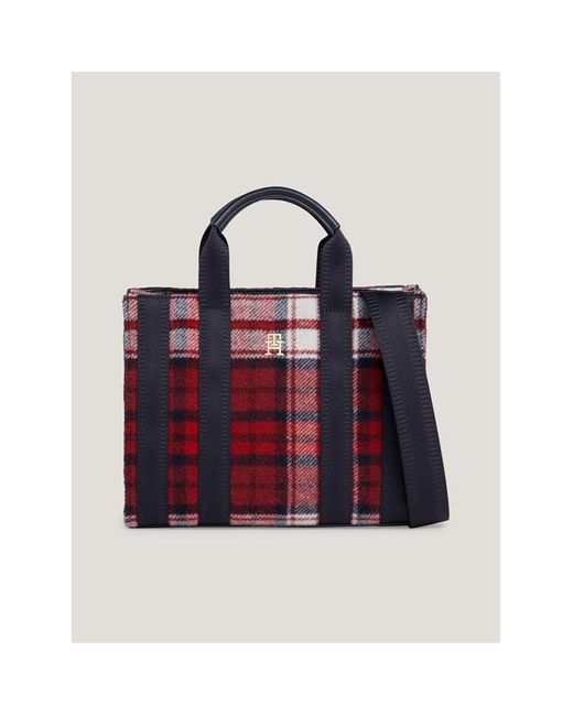 Tommy Hilfiger Red Th Identity Small Tote Check