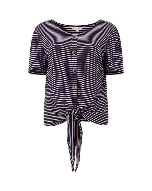 Yumi' Black Striped Jersey Button Detail Top