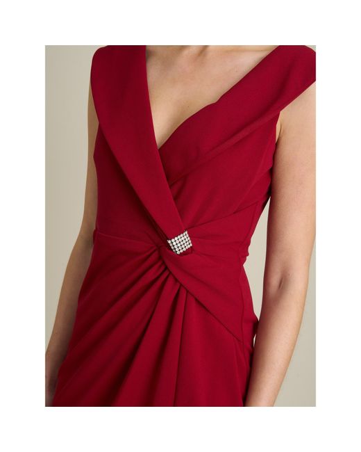 Gina Bacconi Red Solange Ruched Wrap Dress