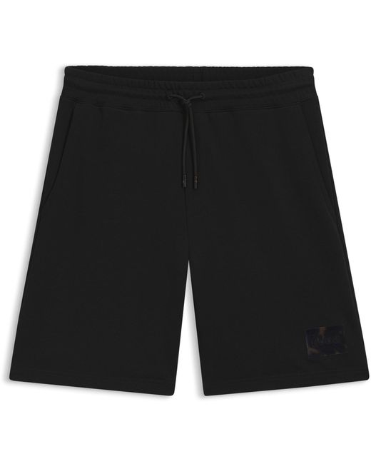 HUGO Black Cotton-Terry Shorts With Tortoiseshell Logo for men