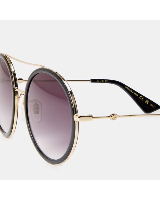 Gucci Purple Stripe Round Pilot Sunglasses