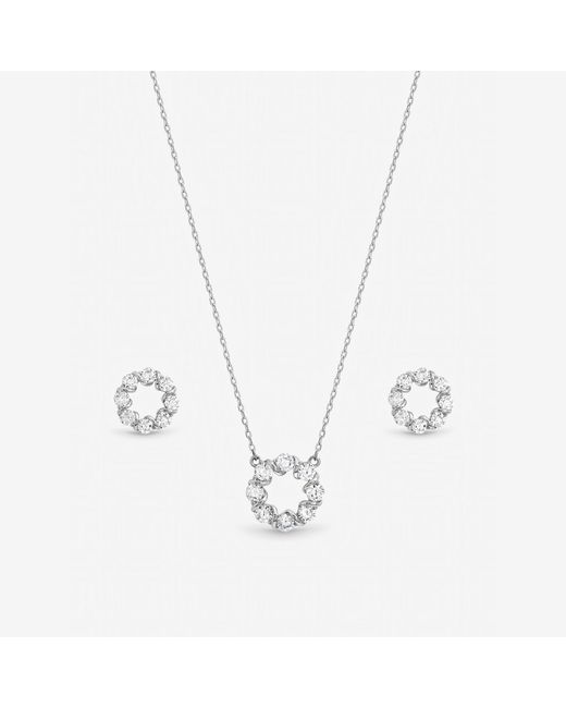 Jon Richard Gray Rhodium Crystal Open Circle Set