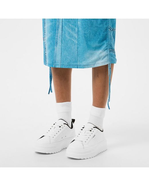 HUGO White Lyssa Tenn Platform Trainers