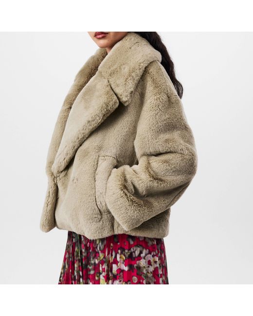 Boss Natural Curmeta Cropped Teddy Long Sleeve Faux Fur Coat