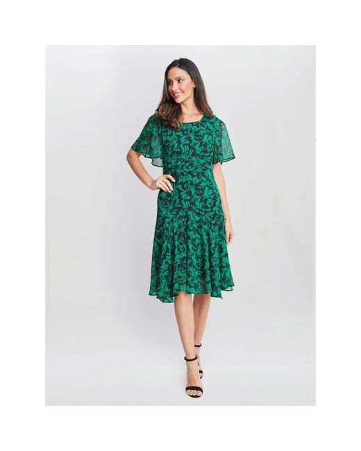 Gina Bacconi Green Annette Chiffon Jersey Dress