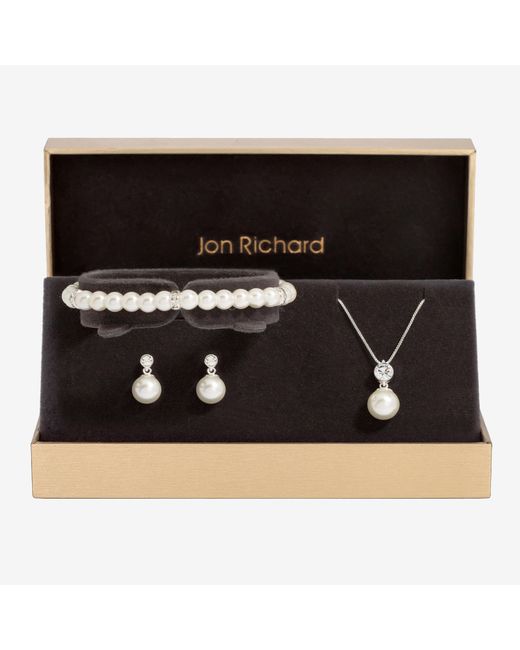 Jon Richard Black Plated And Crystal Pearl Trio Set