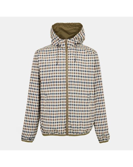 Aquascutum Green Reversible Check Hooded Long Sleeve Rain Anorak for men