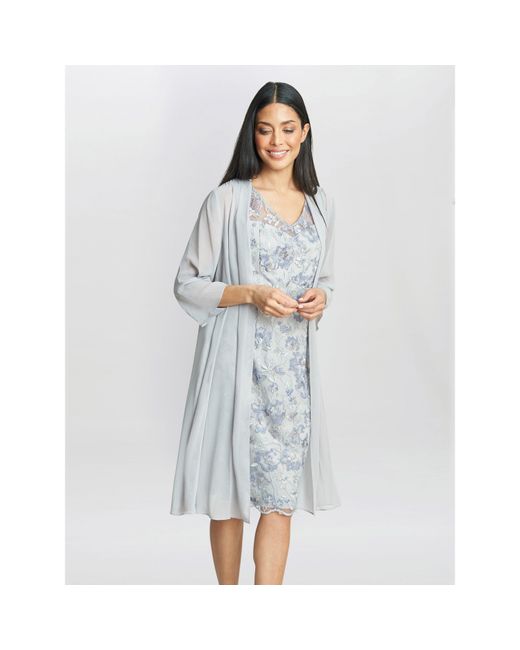 Gina Bacconi Blue Tracy Embroidered Dress & Chiffon Jacket