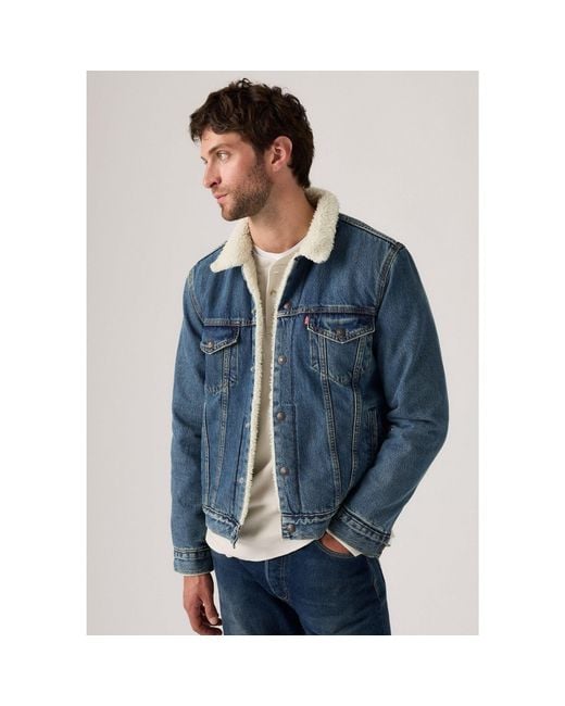 Levi's Blue Type 3 Sherpa Cotton Mix Long Sleeve Denim Jacket for men
