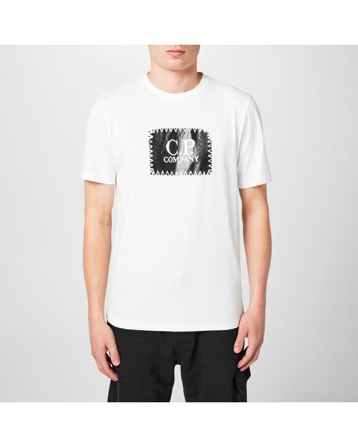 C P Company White Block Logo Regular Fit T-Shirt for men