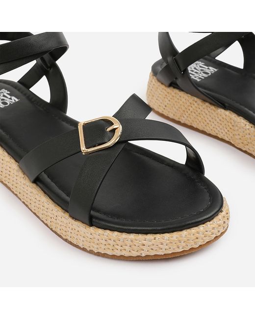 Where's That From Black Pu Alora Wide-Fit Cross-Over Buckle Strap Sa