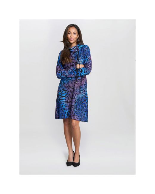 Gina Bacconi Blue Aileen Abstract Print Dress