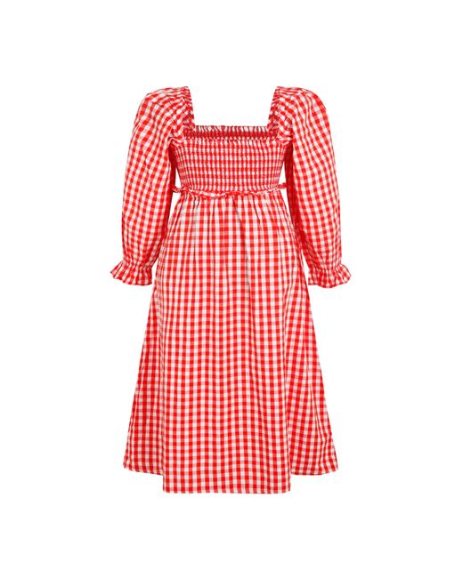 Miso Red Check Milkmaid Dress