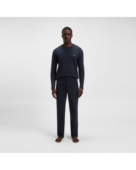 Boss Blue Waffle Open Hem Fleece Joggers for men