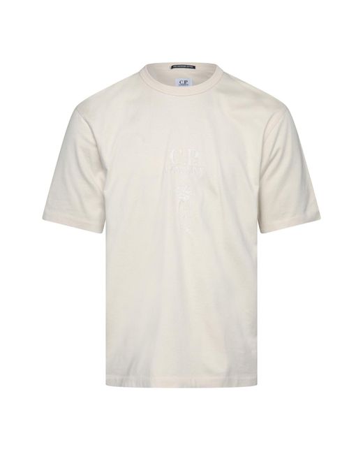 C P Company White 30/2 Jersey Twisted Logo T-Shirt for men