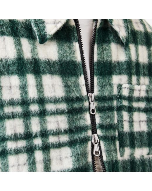 Cole Buxton Green Checked Wool Blend Long Sleeve Oversized Fit Overshirt for men